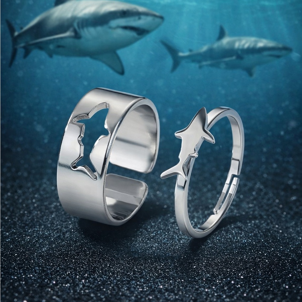Adjustable Silver Cut Out Shark Ring Set